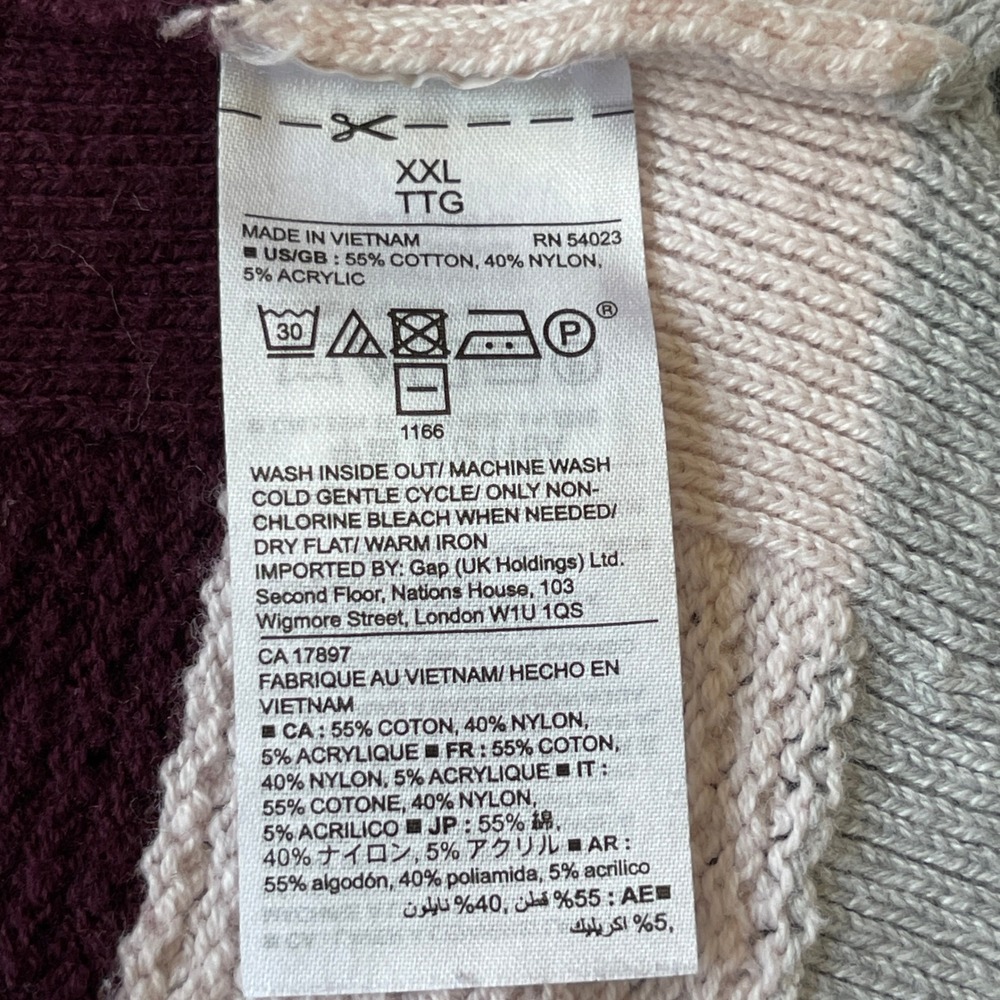 Gap Womens XXL MultiColor Striped Waffle Knit Pullover Sweater Heather Grey Pink - Picture 6 of 11